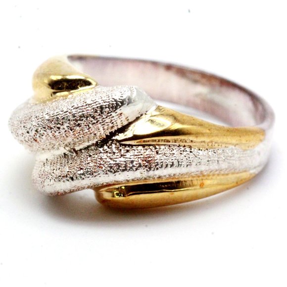 Sterling Silver Contemporary Two Tone Vermeil Textured Ring - Picture 1 of 10
